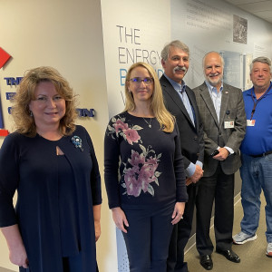 Brad Howell (second from right) and TECO's new President and CEO Mike Manoucheri (center) met with vice presidents Clarissa Brewster (left), Carolyn Luomala (second from left) and Jason Berrio (far right) to kick off a new chapter under Mike's leadership.