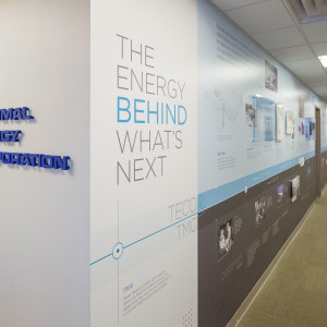 TECO's timeline wall greets visitors as they enter our offices on the fourth floor.